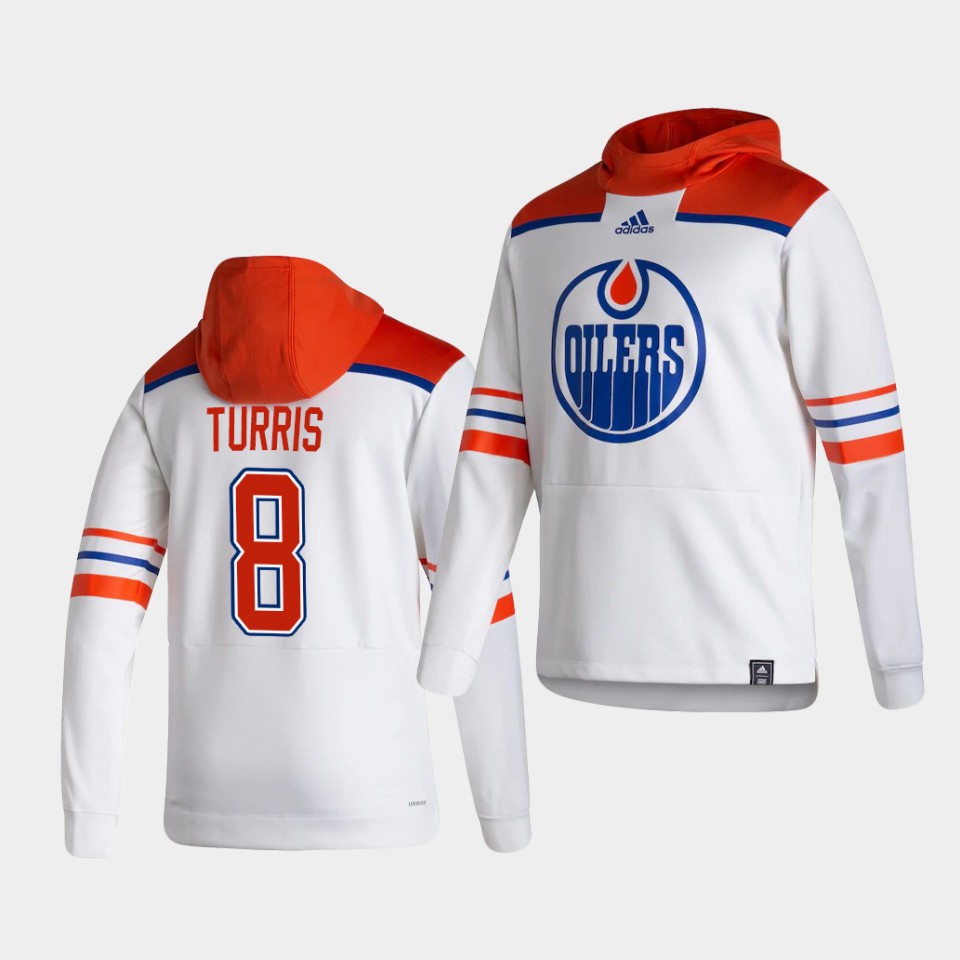 Men Edmonton Oilers #8 Turris White NHL 2021 Adidas Pullover Hoodie Jersey